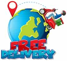 Free vector free delivery logo with bike man or courier riding on the earth