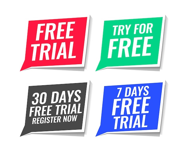 Бесплатное векторное изображение Бесплатный пробный набор стикеров из четырех