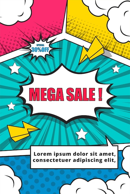 Comic Style Sale Banner Vector Templates