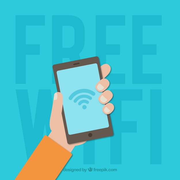 Бесплатное векторное изображение Бесплатный wifi фон с руки мобильного телефона