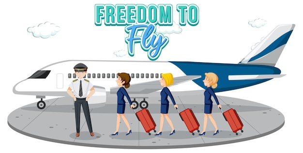 Freedom to fly typography design with aircrew characters