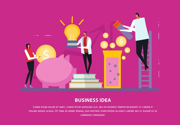 Freelance business concept flat  composition with editable text and human characters with icons and silhouettes