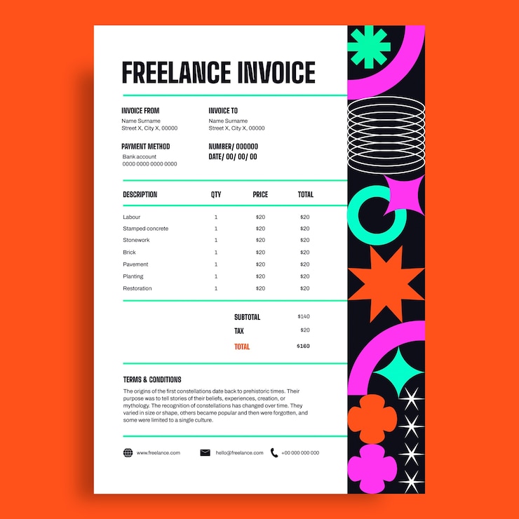 Free Vector freelance invoice template design