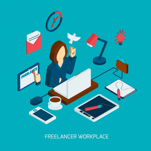 Free vector freelance workplace isometric