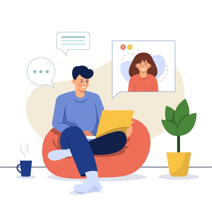 Free Vector freelancer working on laptop at her house