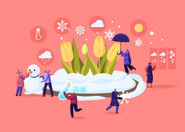 凍てつく春と気候変動のイラスト プレミアムベクター