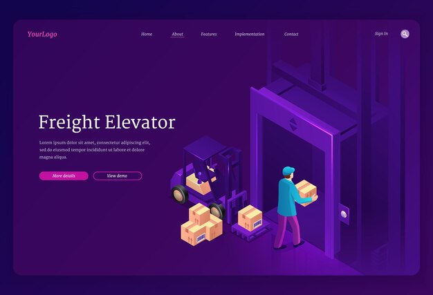 Freight elevator isometric landing, cargo lift