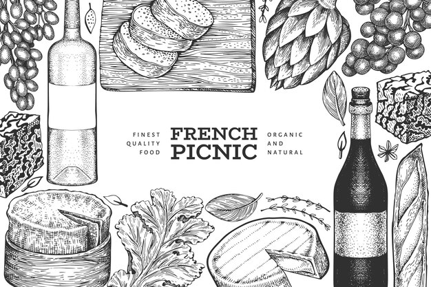 フランス料理イラストデザインテンプレート プレミアムベクター