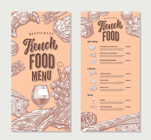 Free vector french food restaurant menu vintage template