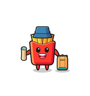 French fries mascot character as hiker , cute design
