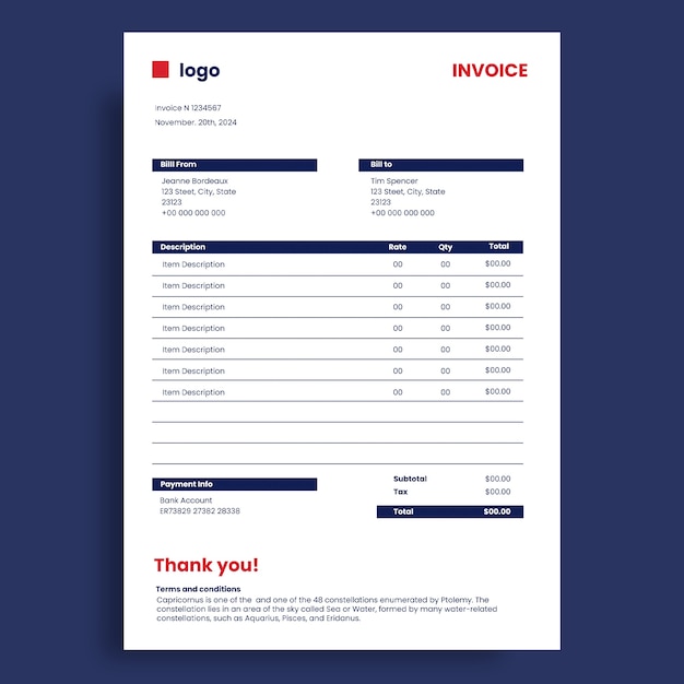 French  invoice template
