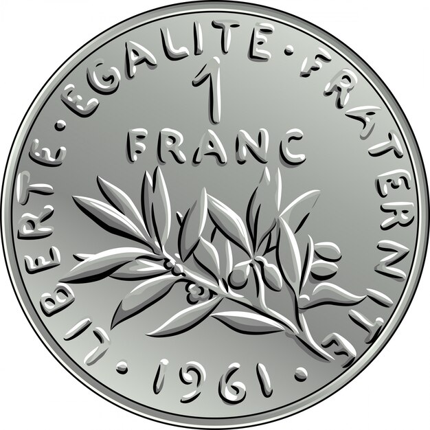 フランスのお金のコイン1フラン表側 プレミアムベクター
