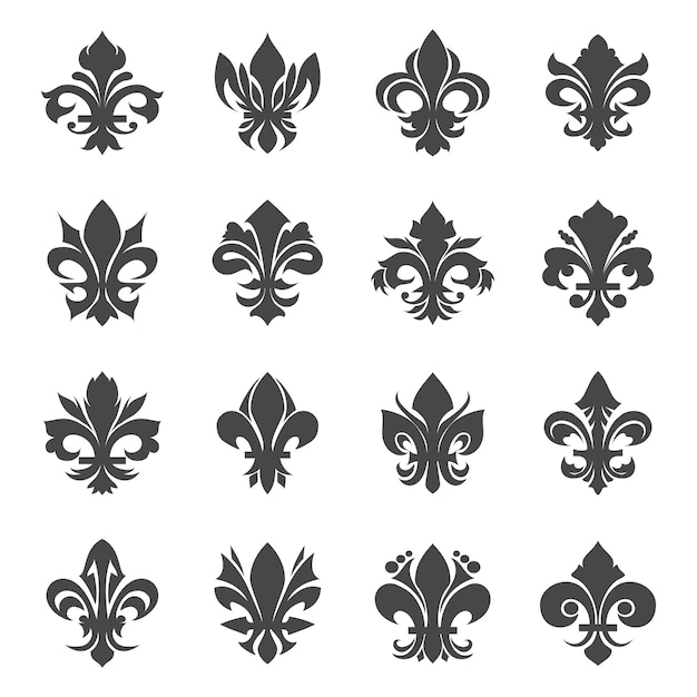 French royal lily flowers. Heraldry floral decoration silhouette, vector illustration