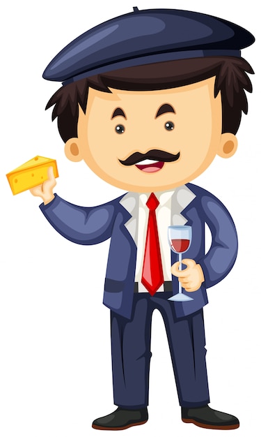 Free vector frenchman with cheese and wine