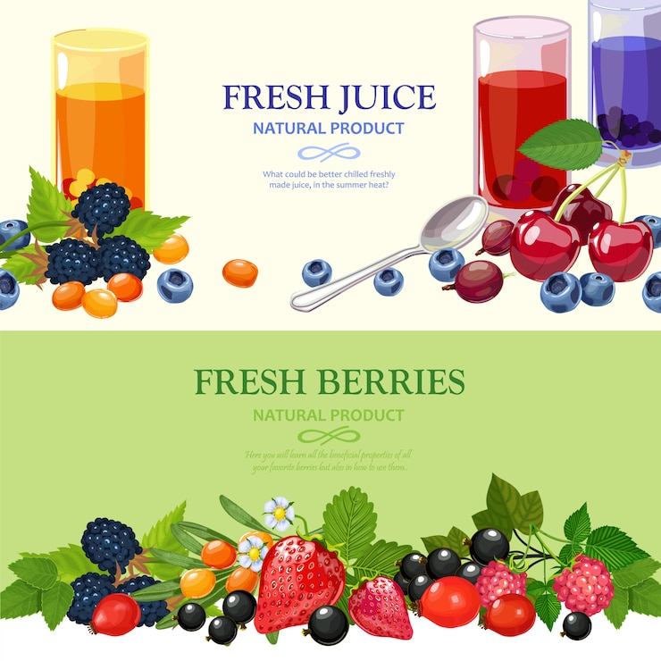 Free Vector fresh berries flat banners set 
