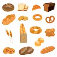 Free vector fresh bread flat icons set