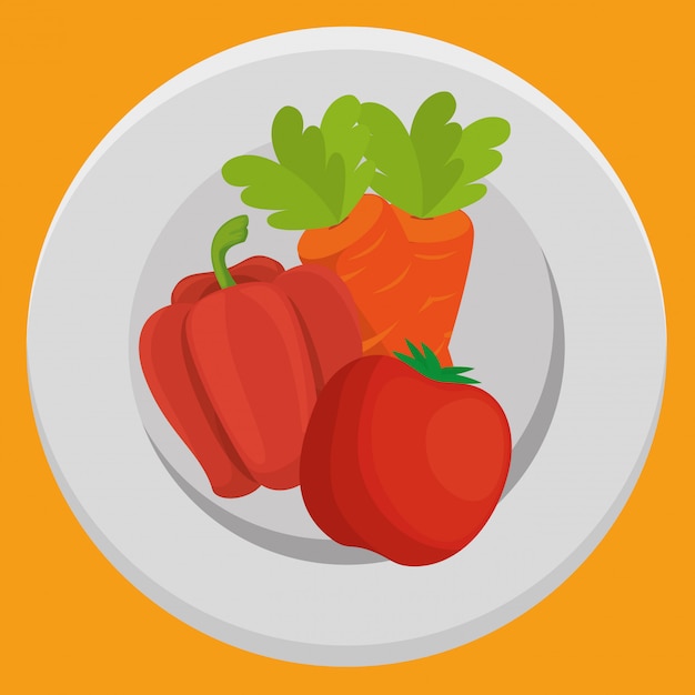 Free vector fresh carrot and pepper with tomato vegetables