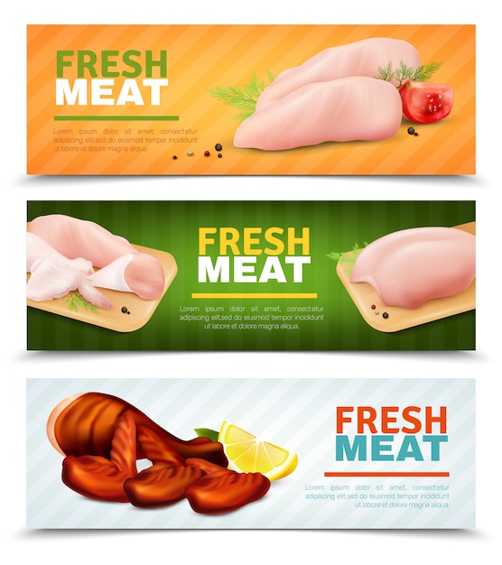 Vettore gratuito insegne orizzontali della carne fresca del pollo