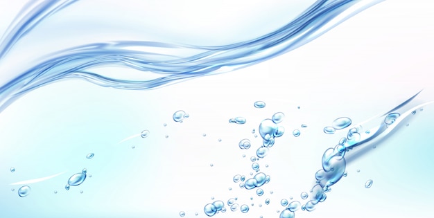 Free vector fresh clean water wave with bubbles and drops