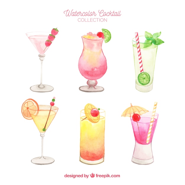 Fresh cocktails collection in watercolor style