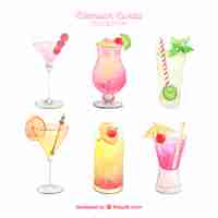 Free vector fresh cocktails collection in watercolor style