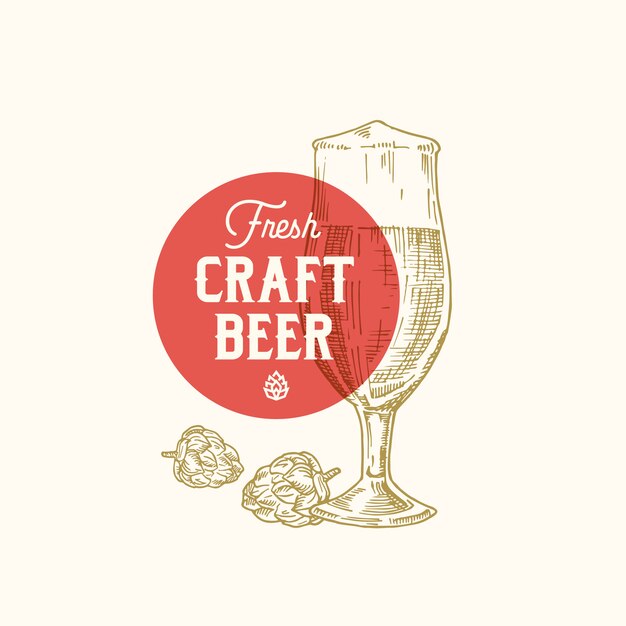 クラフトビールプレミアムホップ抽象的なレトロなシンボルまたはロゴ 無料のベクター