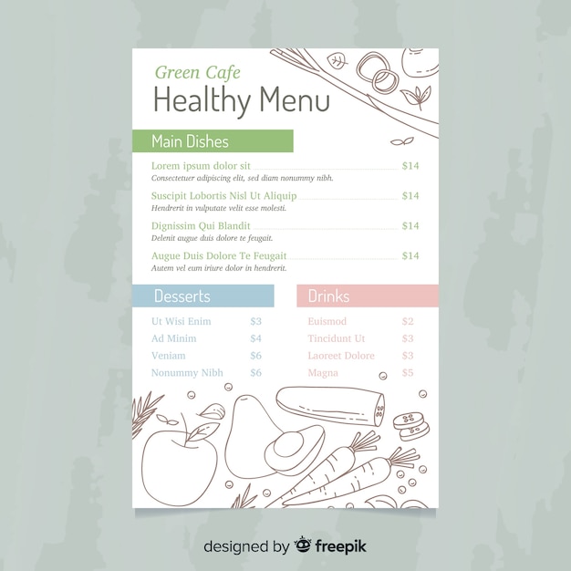 Free vector fresh food menu template