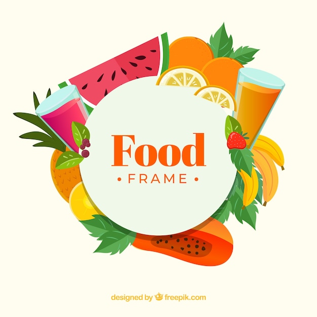 Free vector fresh fruit frame with flat design