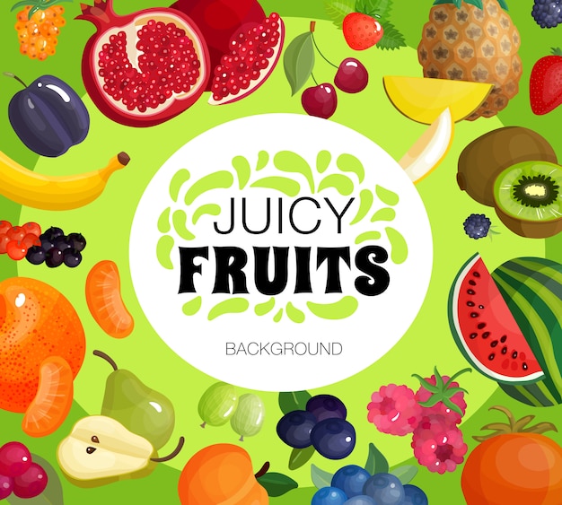 Бесплатное векторное изображение Свежие фрукты кадр фона постер