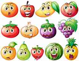 Free vector fresh fruits and vegetables with face