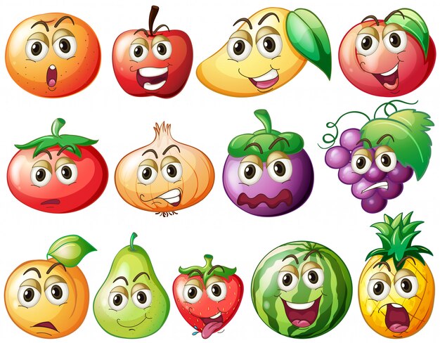 Fresh fruits and vegetables with face