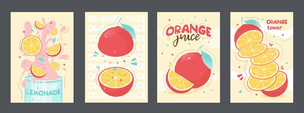 Fresh juice tropical posters design. Orange, lemonade