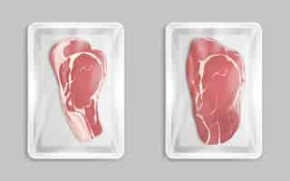 Free vector fresh meat marble beef steak in plastic package