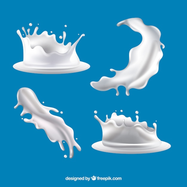 Free vector fresh milk splashes collection in realistic style