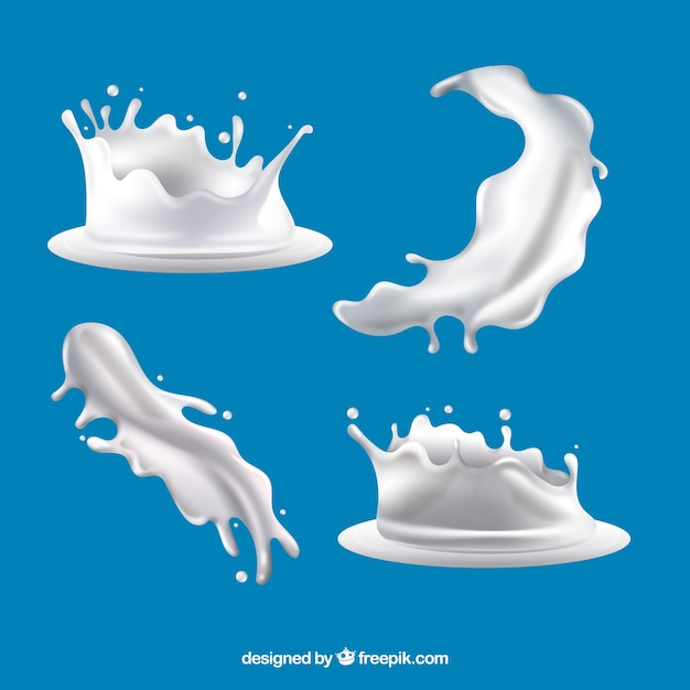 Fresh milk splashes collection in realistic style