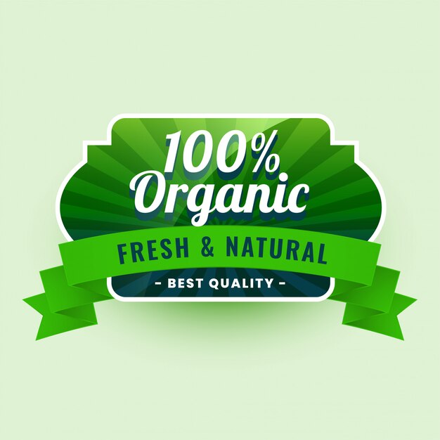 Fresh and natural 100% organic food label sticker