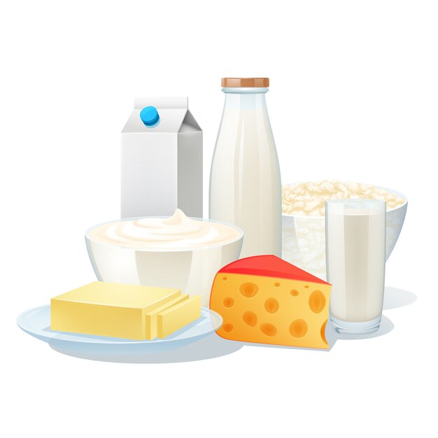 Свежие органические молочные продукты с сыром и маслом