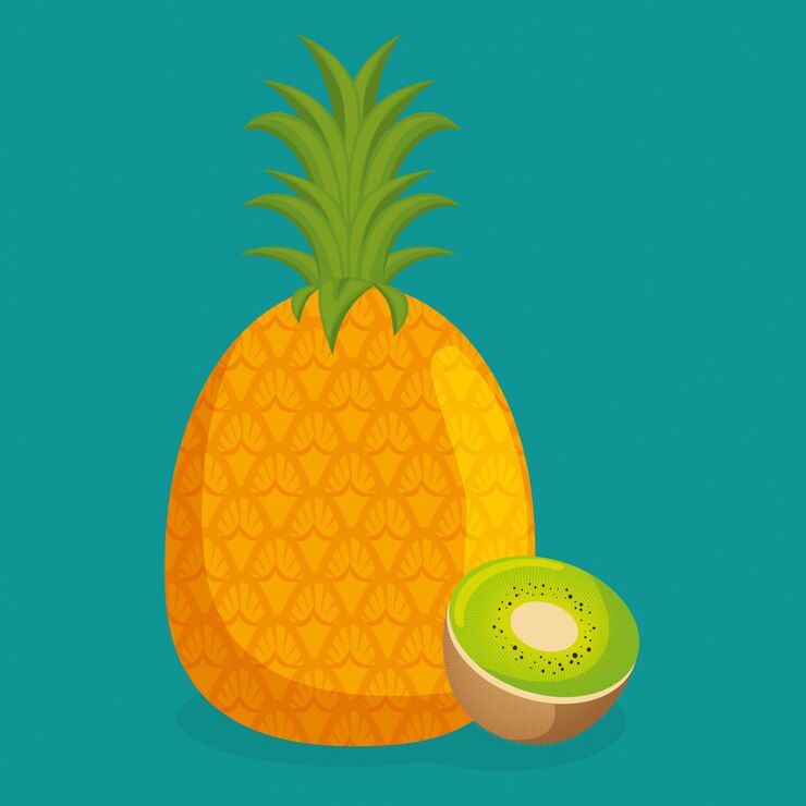 Free Vector fresh pineapple and kiwi fruit healthy food