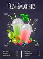 Free vector fresh smoothies realistic composition