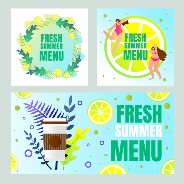 Free vector fresh summer banner set with typography