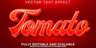 Free vector fresh tomato text effect, editable natural and vegetable text style