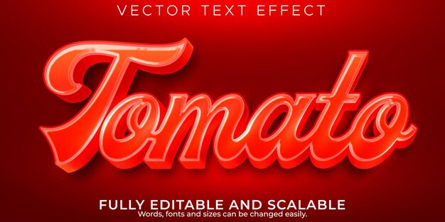 Текстовый эффект свежих помидоров, редактируемый естественный и овощной стиль текста