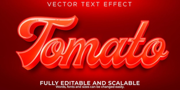 Текстовый эффект свежих помидоров, редактируемый естественный и овощной стиль текста