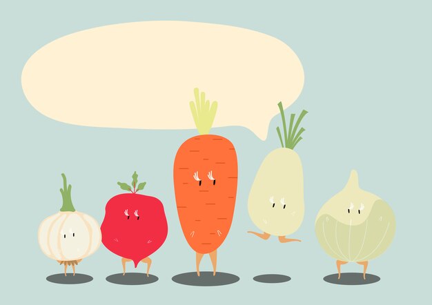 Fresh vegetable cartoon characters set vector