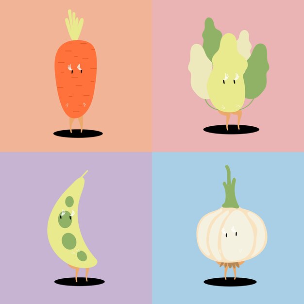 Персонажи из свежих овощей Векторный набор