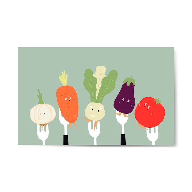 Free vector fresh vegetable cartoons on forks vector