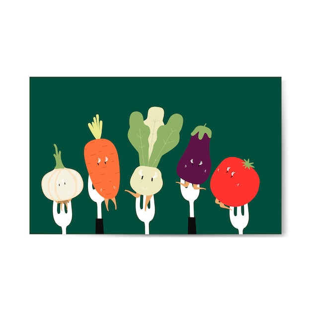 Fresh vegetable cartoons on forks vector