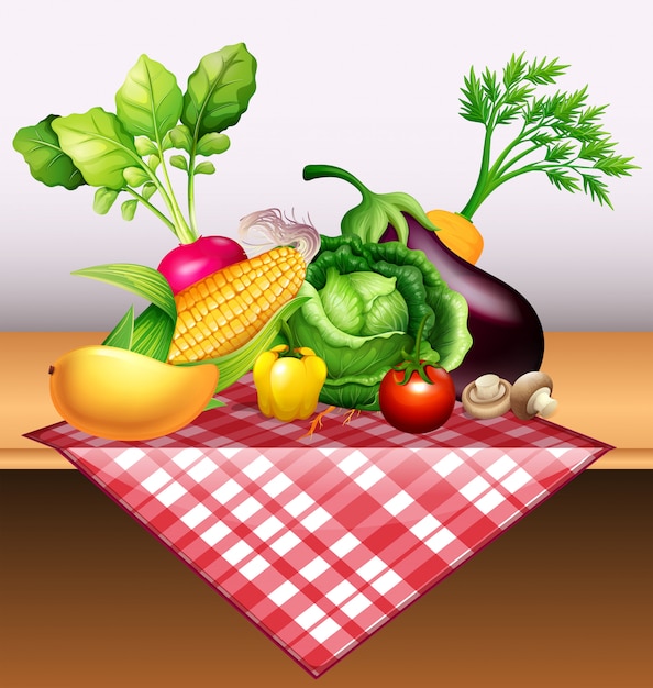 テーブルの上の新鮮な野菜や果物