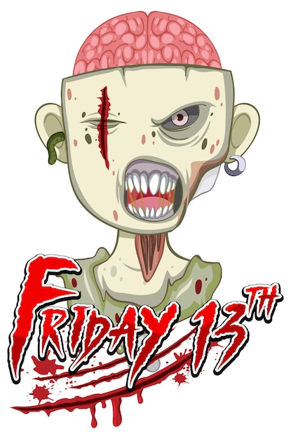 Friday 13 halloween text design with creepy zombie