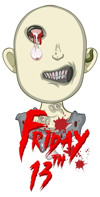 Free vector friday 13 halloween text design with creepy zombie